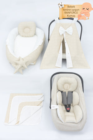 Babynest Orthopedic Baby Mattress, Pique And Stroller Accessories Set Of 6, Rainbow Series, Cream