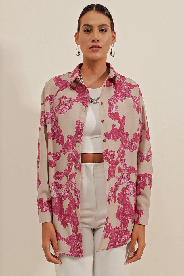 3900 Oversize Long Basic Shirt - D. Fuchsia - Swordslife