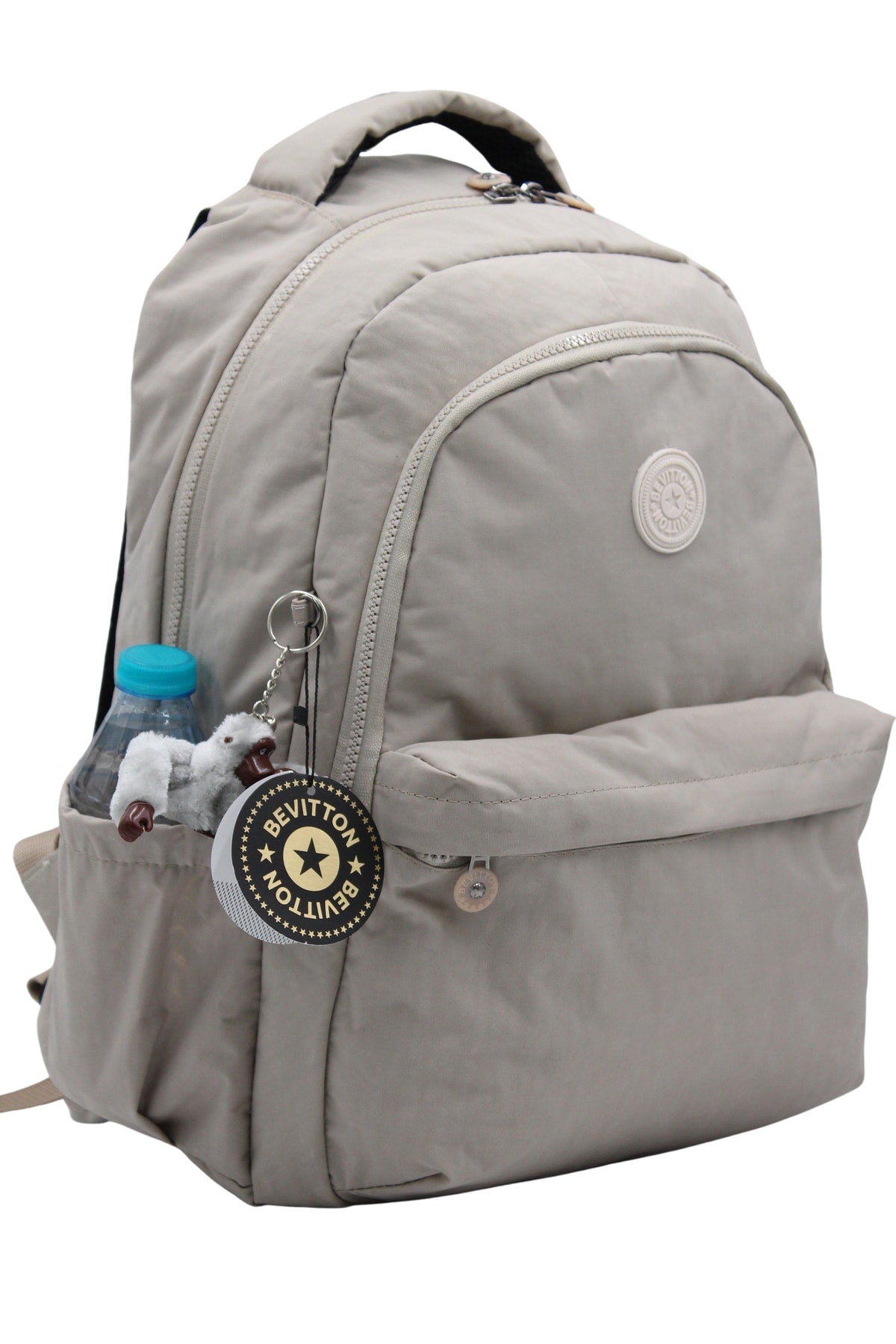 Crinkil Fabric Unisex Beige School Backpack 2200