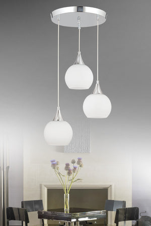 Sante 3-Piece Chrome White Glass Modern Pendant Lamp Chandelier Living Room Kitchen Room Hallway Chandelier