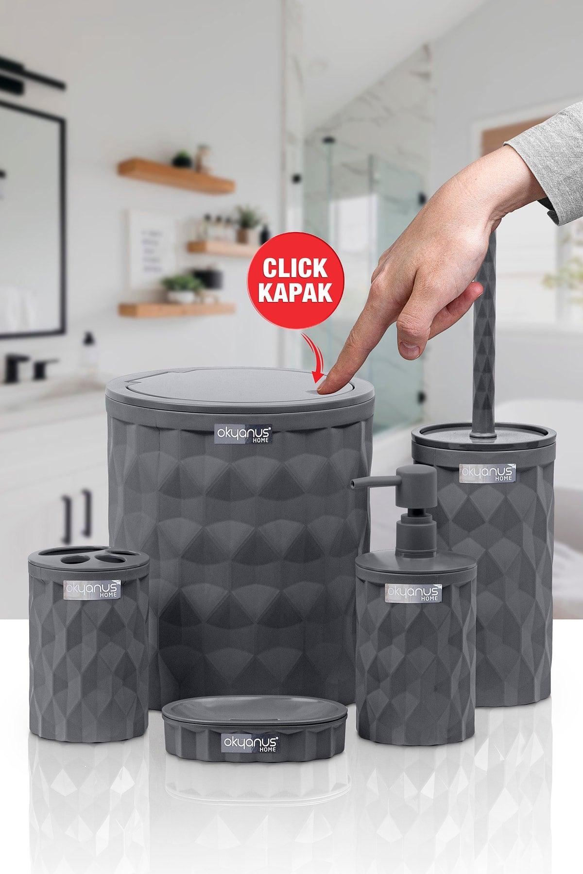 Diamond Anthracite Click Cover 5 Pcs Bathroom Set - Swordslife