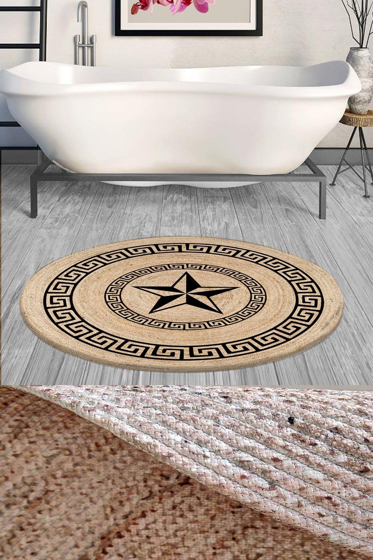 Else Decor Star Patterned Rope Straw Jute Knit Round Shower Front Bath Mat 120x120cm - Swordslife