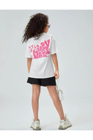 Pink Girl Back Mushroom Printed T-Shirt