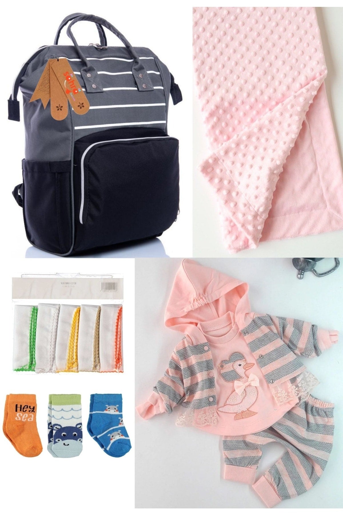 5 Piece Maternity Set (Baby Care Backpack, Hospital Exit, Chickpea Blanket, 10 Wipes and 3 Socks)