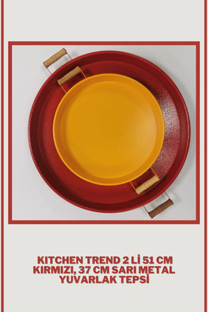 51 Cm Red 37 Cm Yellow 2 Piece Metal Round Tray Presentation Tray Tea Coffee Tray