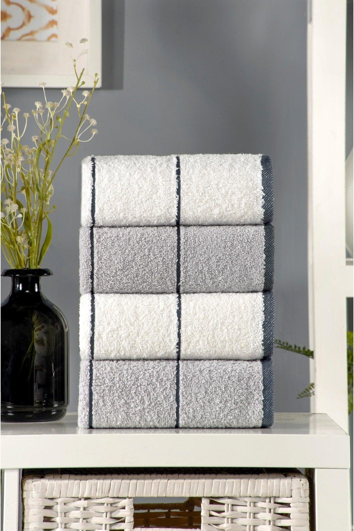 Valona Hand 50 X 85 Cm 4 Pcs Hand And Face Towel | gray-cream - Swordslife