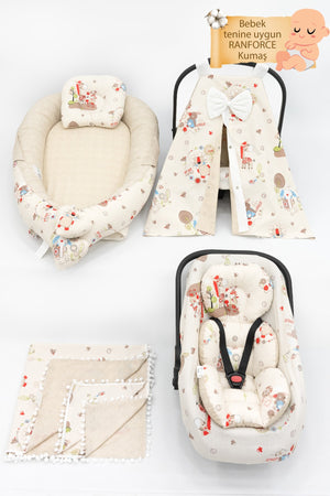Orthopedic Stroller Cushion, Bed Sheet, Cover, Pique And Mother'S Side Babynest Mattress Set Of 6, Animal Series