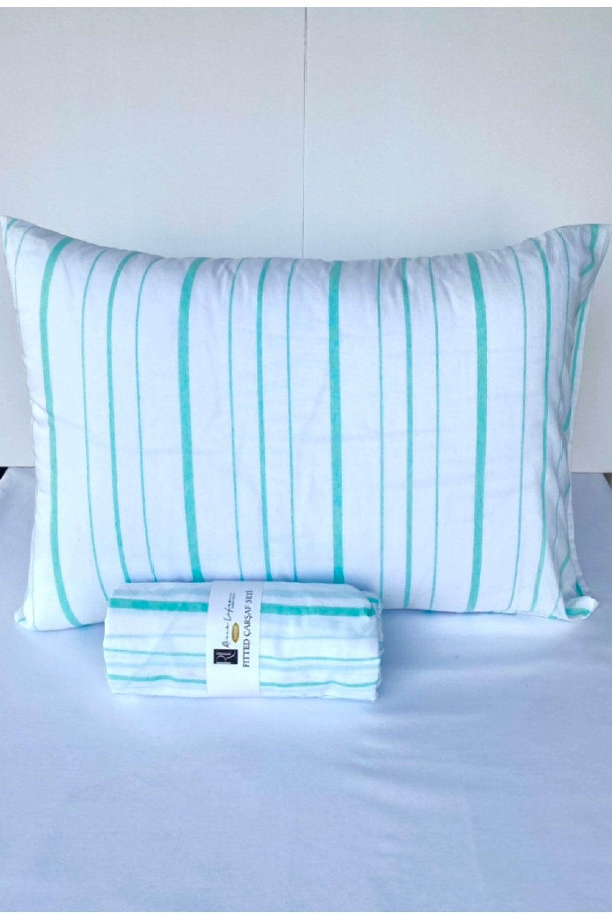 Striped Mint Elastic Bed Sheet Set Cotton-Pillow Cover Single-Double-Duvet Cover - Swordslife