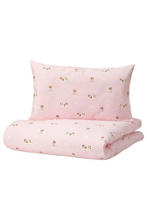 Double Sided Baby Duvet Cover Set Meridyendukkan Pink Color Dog Themed 110X125/35X55 Cm
