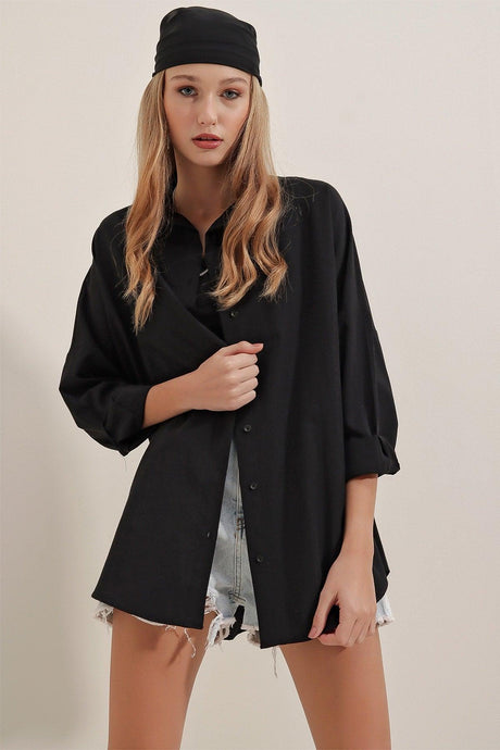 3900 Oversize Long Basic Shirt - Black - Swordslife