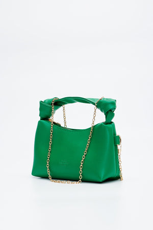 Grass Green Shk24 Soft Leather Knot Detailed Chain Strap Hand And Shoulder Bag L:14 E:22 W:8 Cm