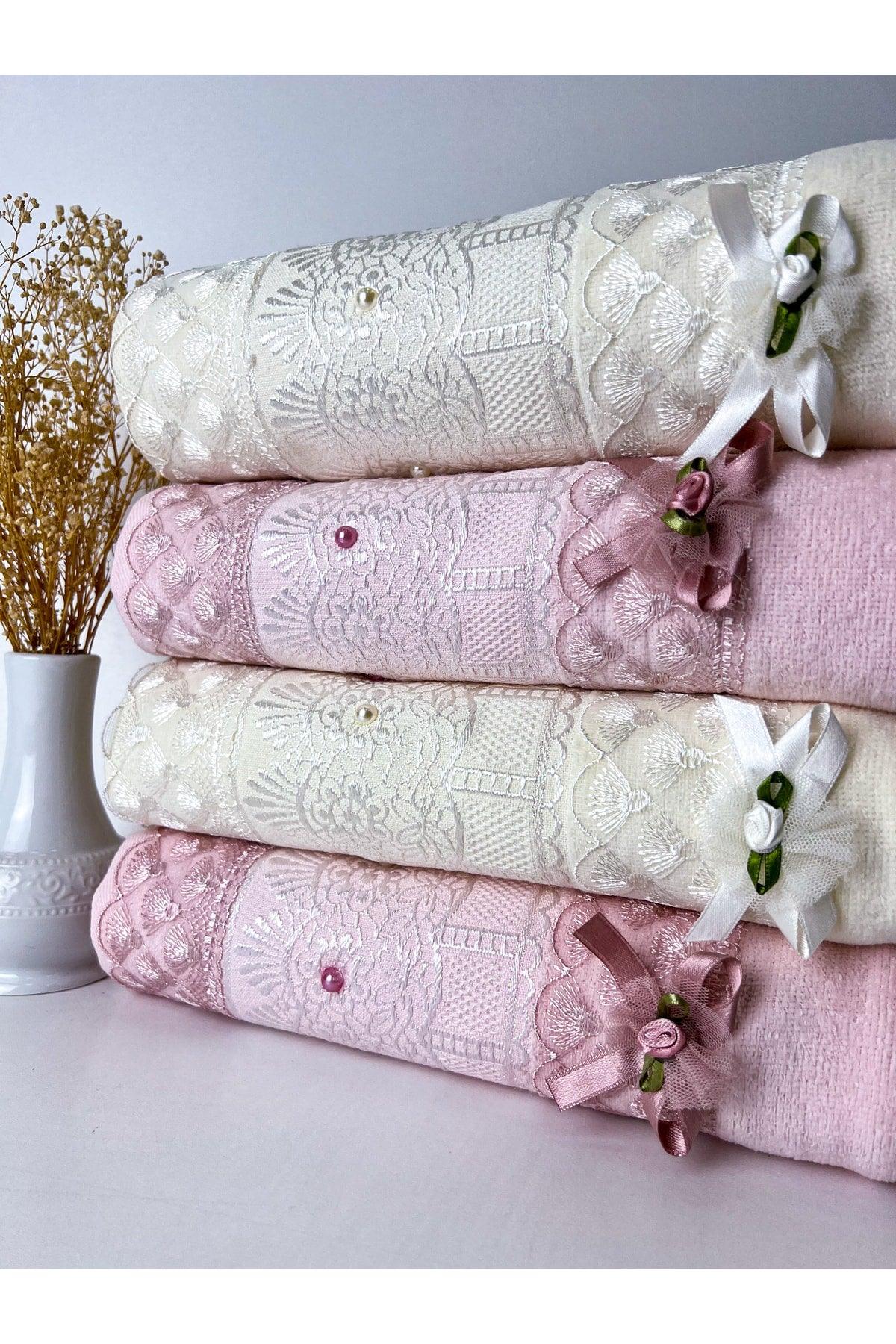 Pack 100% Cotton Jacquard Velvet Lace Guipure Bow Dowry 50x90 Hand And Face Towel - Swordslife