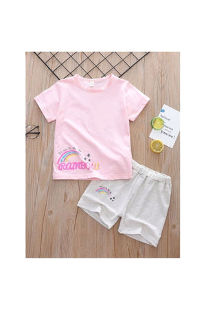 Girl Shorts Suit Rainbow Printed Girl'S Shorts Set