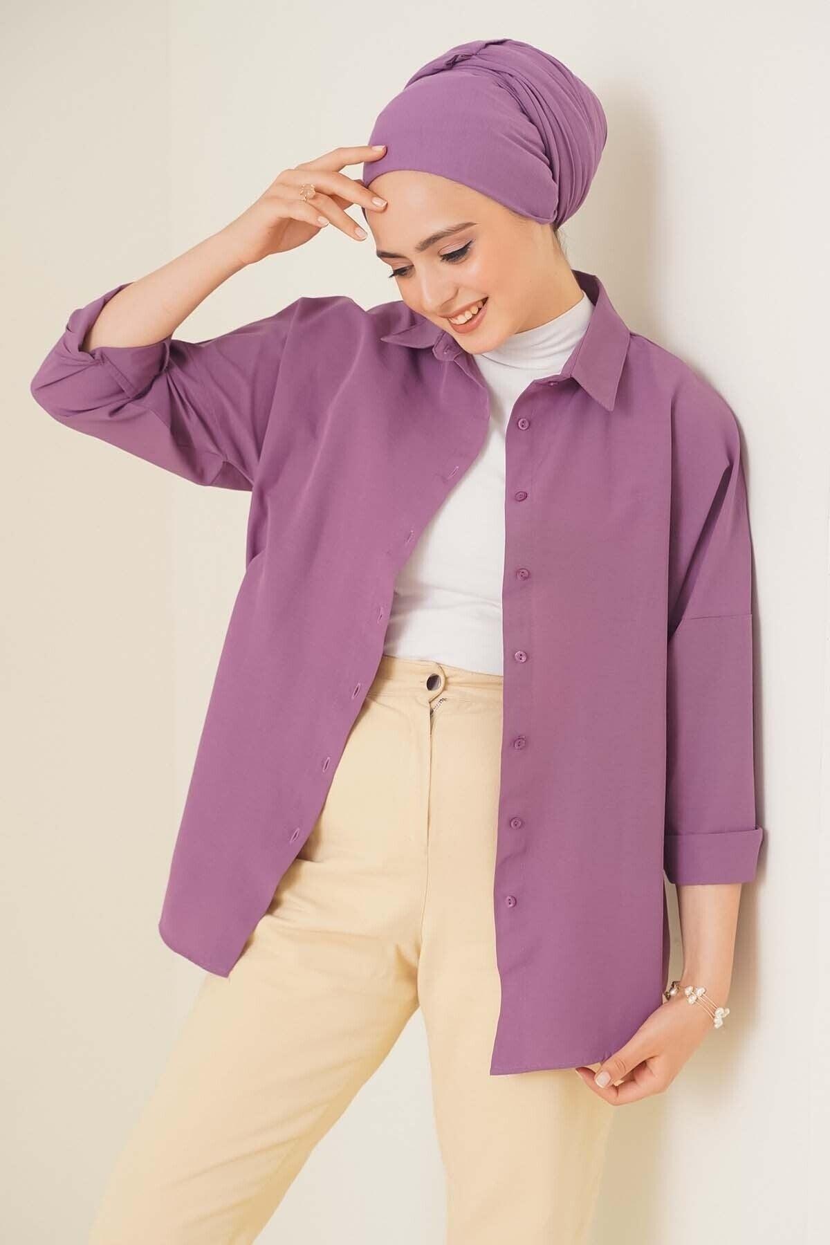 103901 Oversize Basic Hijab Shirt - Dark Lilac - Swordslife