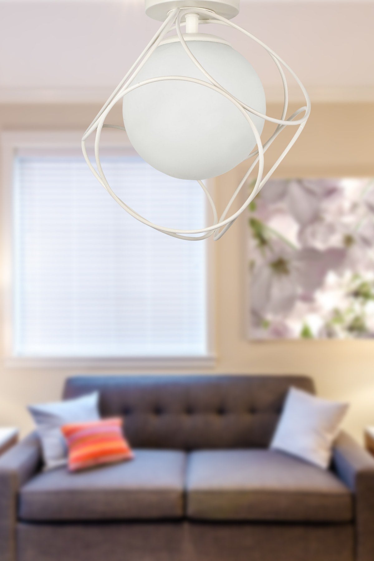 Suna Single White-White Glass Ceiling Mount Chandelier