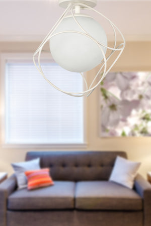 Suna Single White-White Glass Ceiling Mount Chandelier