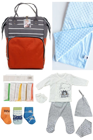 5 Piece Maternity Set (Baby Care Backpack, Hospital Exit, Chickpea Blanket, 10 Wipes And 3 Socks)