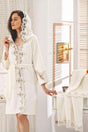 Rose Cream French Lace Honeymoon Dowry Hammam Bathrobe Set - Swordslife
