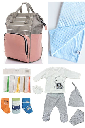 5 Piece Maternity Set (Baby Care Backpack, Hospital Exit, Chickpea Blanket, 10 Wipes And 3 Socks)