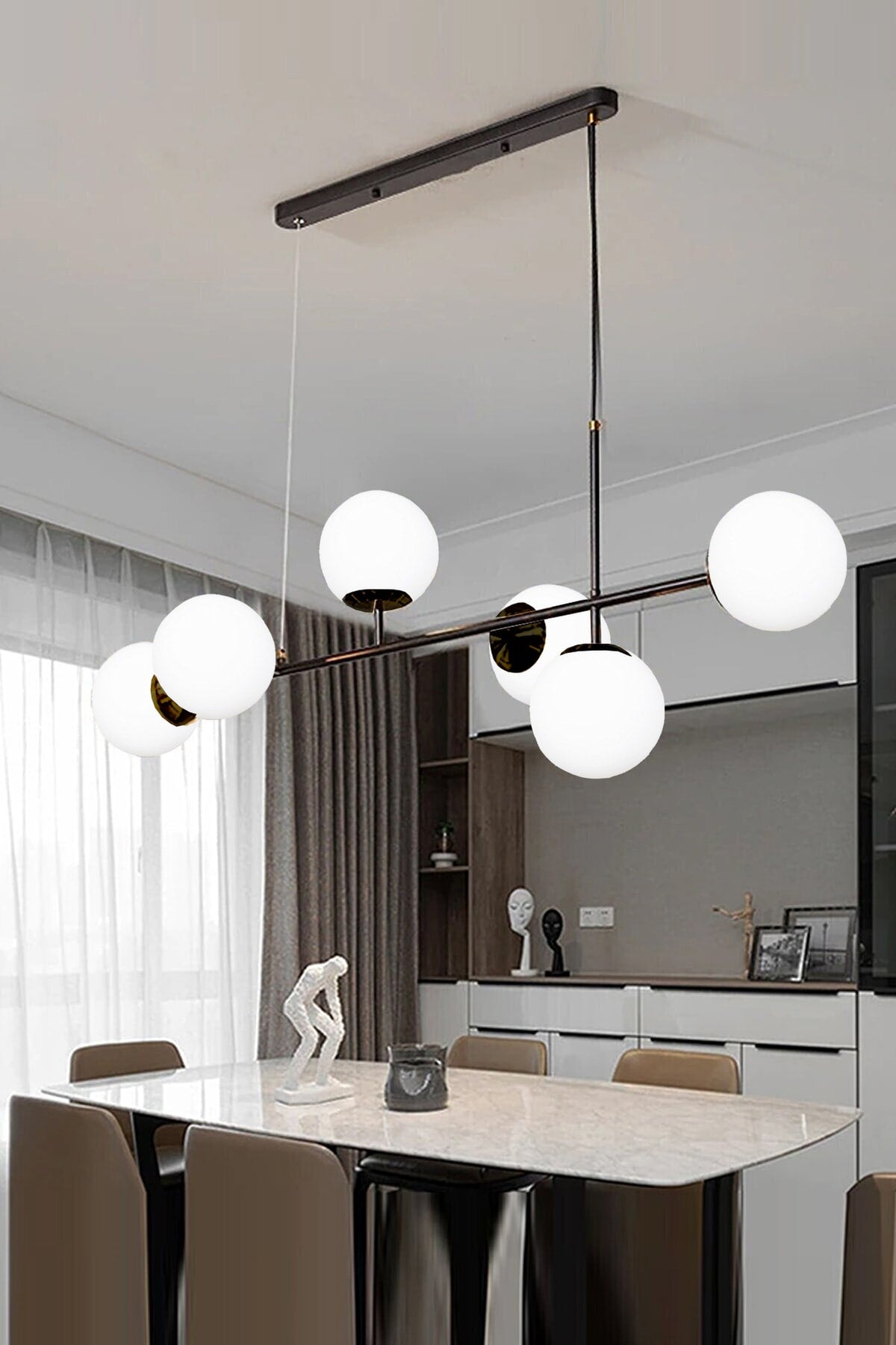 Simao Modern Design Black Color White Glass Living Room - Dining Table Top - Kitchen 6-Piece Chandelier
