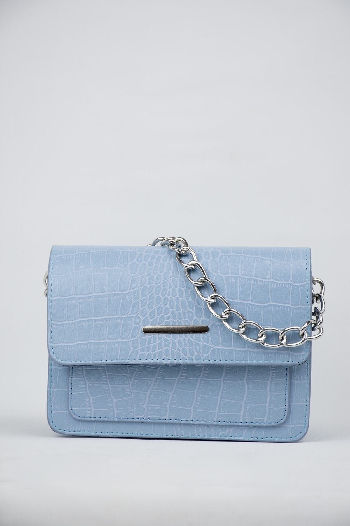 Baby Blue Women'S Crocodile Patterned Clutch Baguette Chain Strap Bag