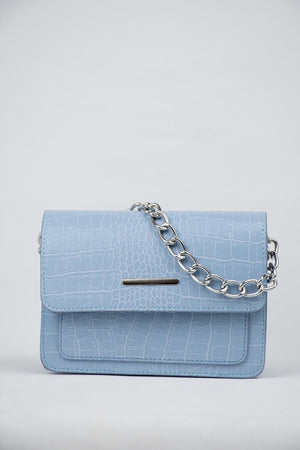 Baby Blue Women'S Crocodile Patterned Clutch Baguette Chain Strap Bag