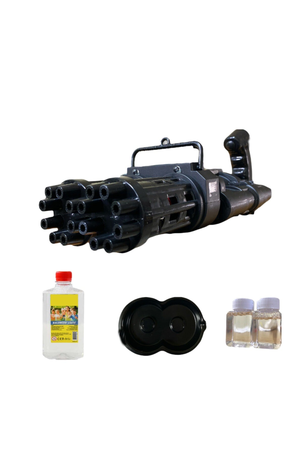 Double Headed 16 Channel Lighted Battery Toy Bubble Foam Machine Gun 500 Ml Liquid Gift