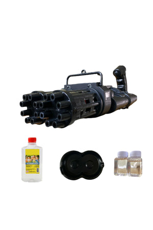 Double Headed 16 Channel Lighted Battery Toy Bubble Foam Machine Gun 500 Ml Liquid Gift