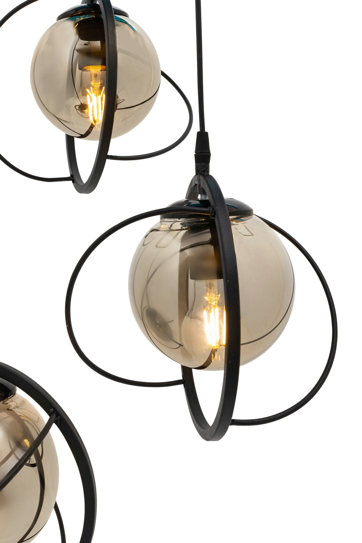 World 3 Tray, Black Chandelier With Glop Smoke Colored Glass. Living Room, Kitchen, Teenager, Room, Bedroom, Store