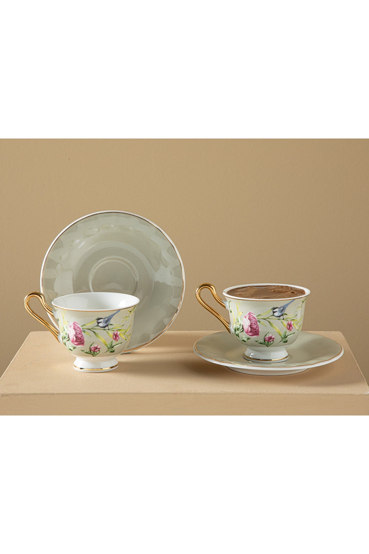 Vanilla New Bone China 4 Piece Coffee Cup Set For 2 Persons 90 Ml Light Gray