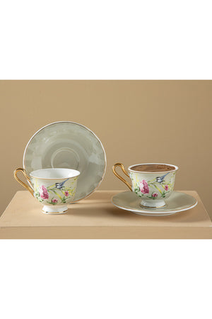 Vanilla New Bone China 4 Piece Coffee Cup Set For 2 Persons 90 Ml Light Gray