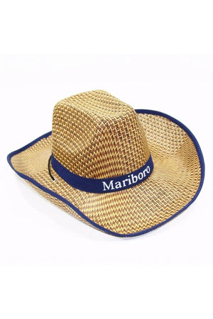 Straw Look Lace-Up Mariboro Cowboy Hat Summer Fedora Hat