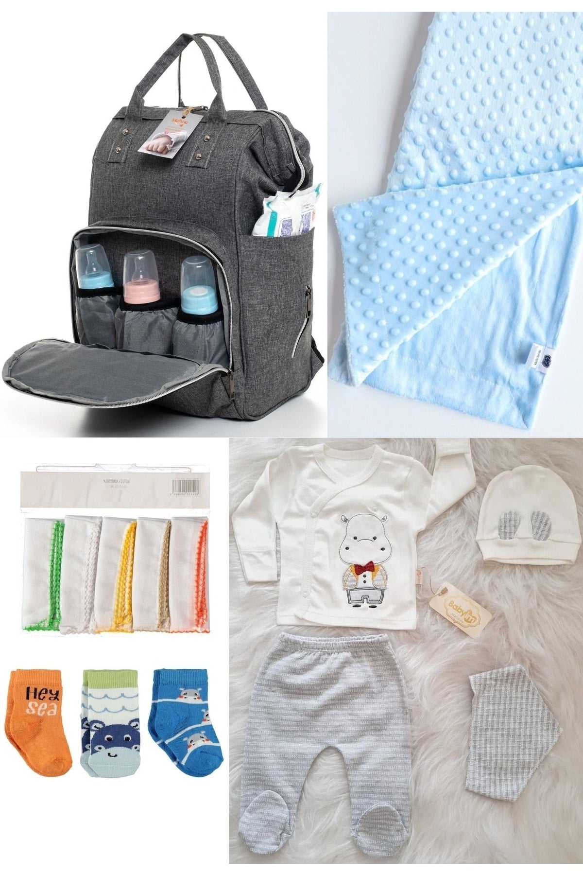 5 Piece Maternity Set (Baby Care Backpack, Hospital Exit, Chickpea Blanket, 10 Wipes and 3 Socks)