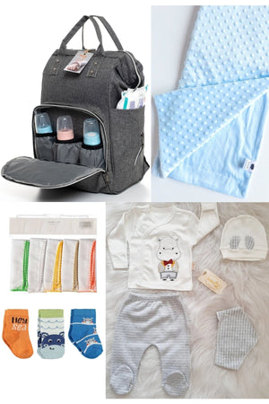 5 Piece Maternity Set (Baby Care Backpack, Hospital Exit, Chickpea Blanket, 10 Wipes And 3 Socks)