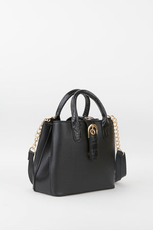 Women'S Black Faux Leather Shoulder And Hand Strap Snaps Zipper Closure Hand And Shoulder Bag