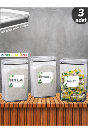 Pcs Detergent Container , Tablet Container Decorative Rectangle 2.9 Lt Vacuum Lid Set Of 3 Storage Box