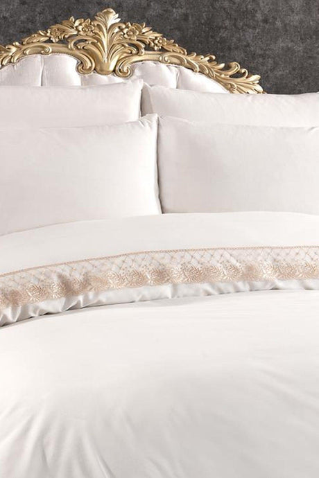 French Lace Suzan Dowry Duvet Cover Set Cream Cappucino - Swordslife
