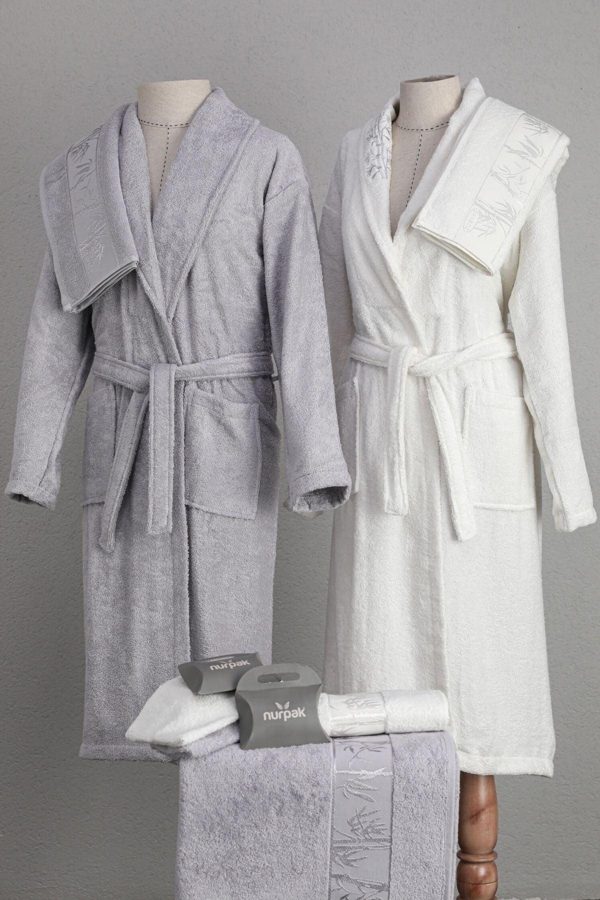 Nurpak Bamboo Family Bathrobe Set - Ecru - Gray - Swordslife