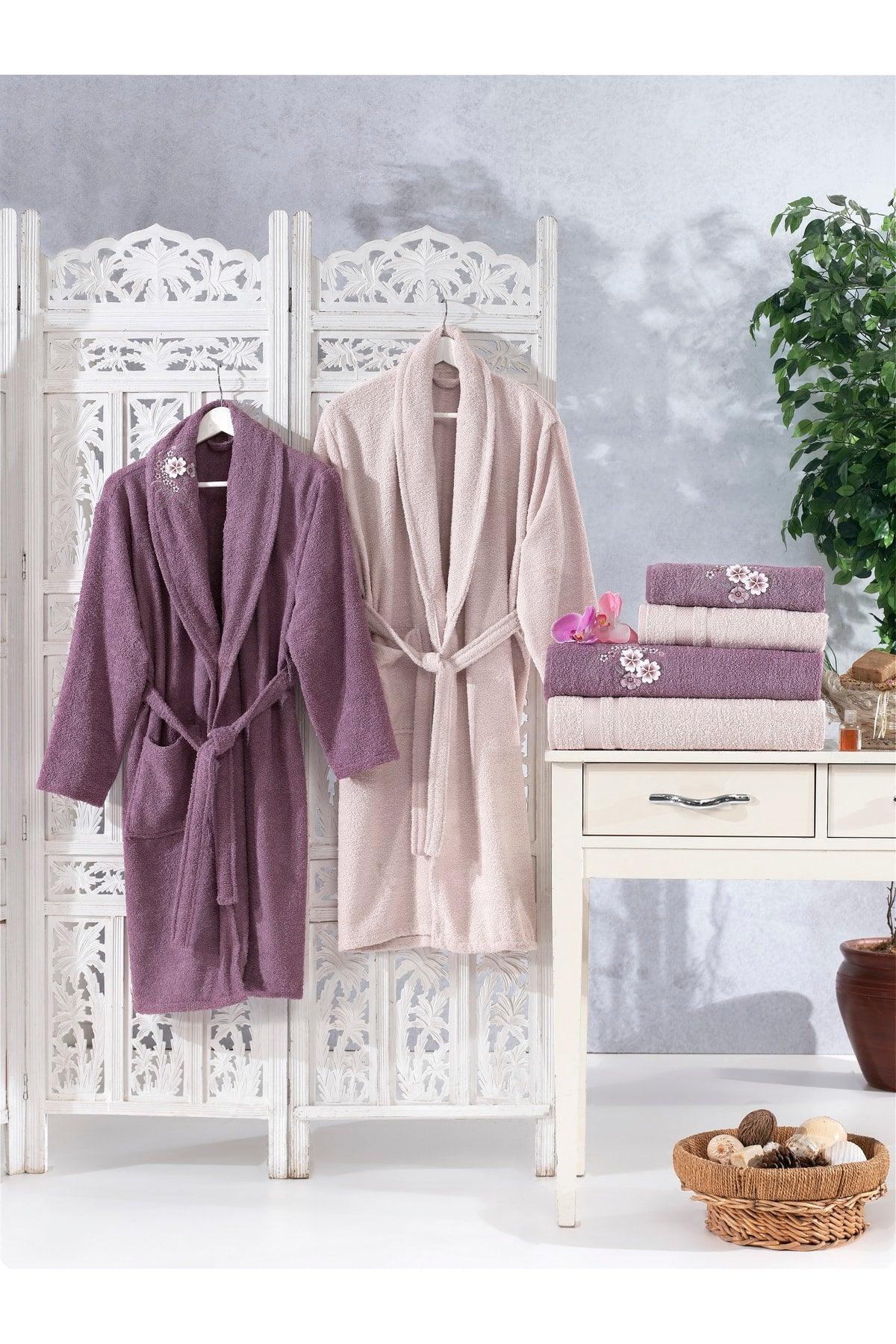 100% Cotton 3d Embroidery 6 Piece Family Bathrobe Set,bathrobe Set,dowry Set - Swordslife