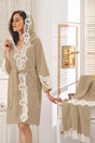 Rose Cappuccino Women's French Lace Honeymoon Dowry Fancy Turkish Bath Robe Set - Swordslife