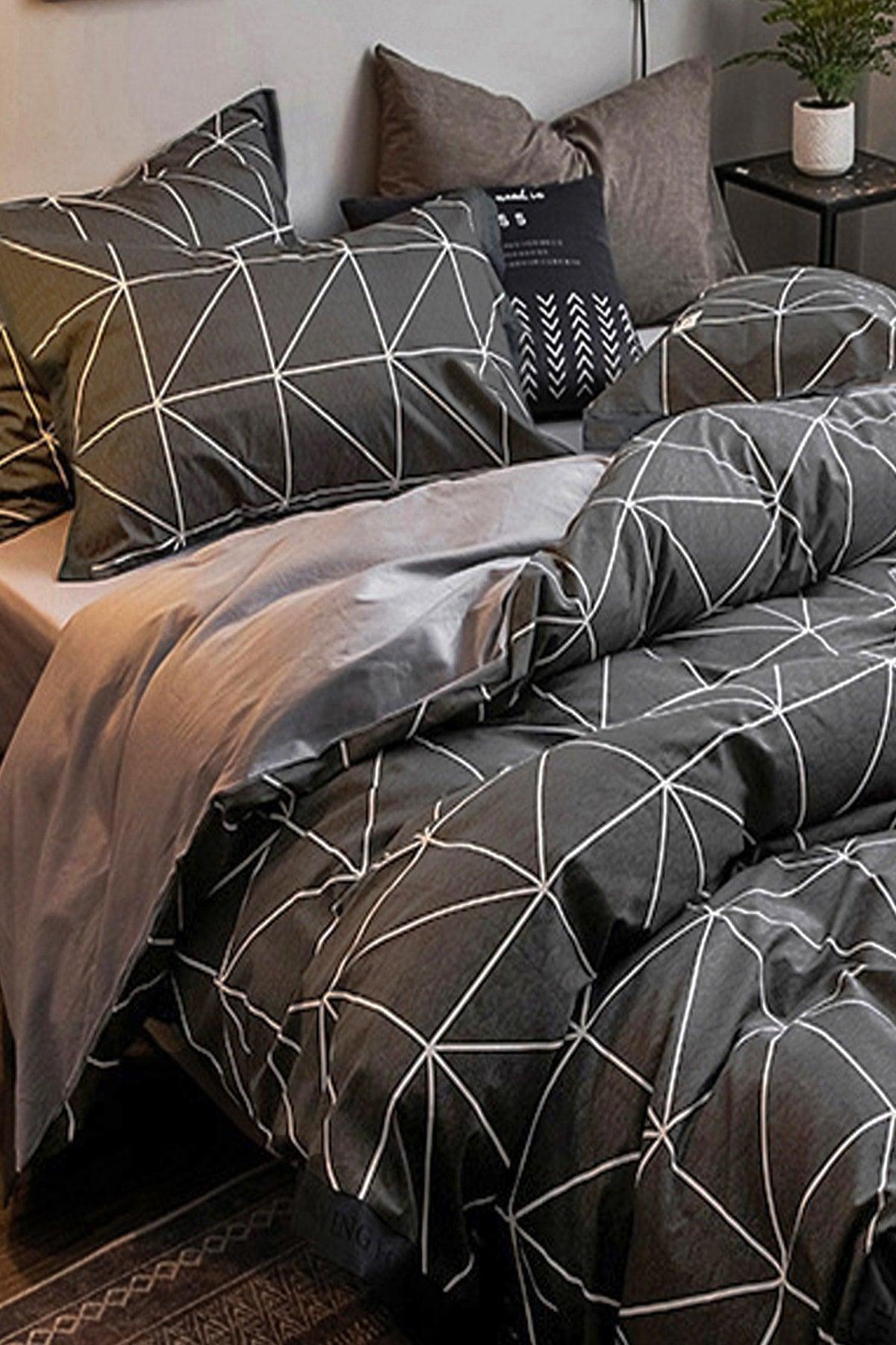 Elastic Linen Duvet Cover Set Double Pyramid - Swordslife