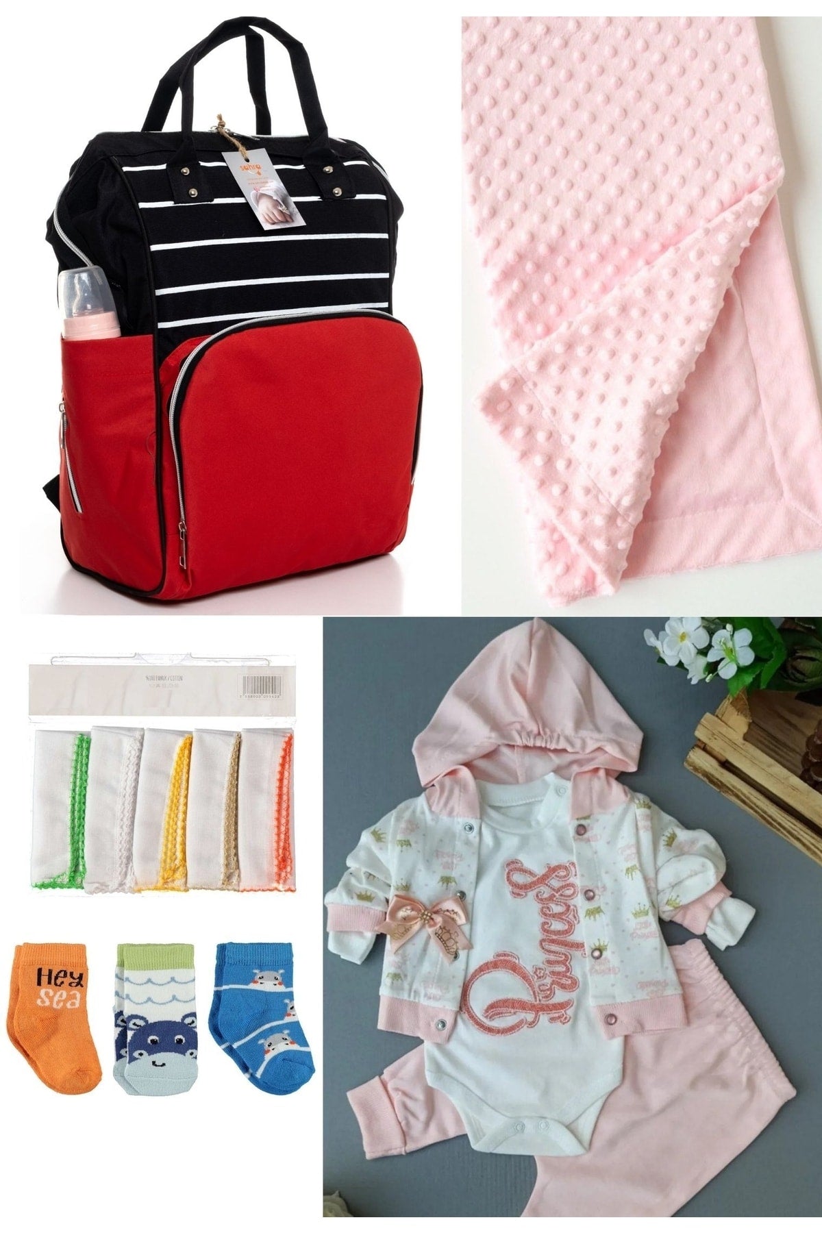 5 Piece Maternity Set (Baby Care Backpack, Hospital Exit, Chickpea Blanket, 10 Wipes and 3 Socks)