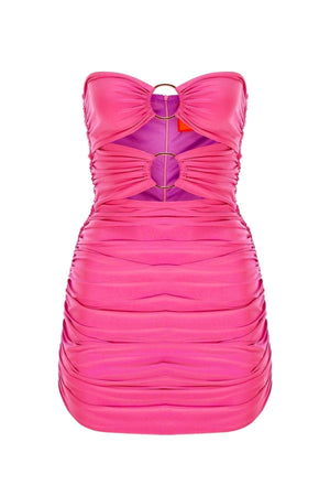 Pink Bust Two-Ring Ruffle Strapless Draped Mini Evening Dress - Swordslife