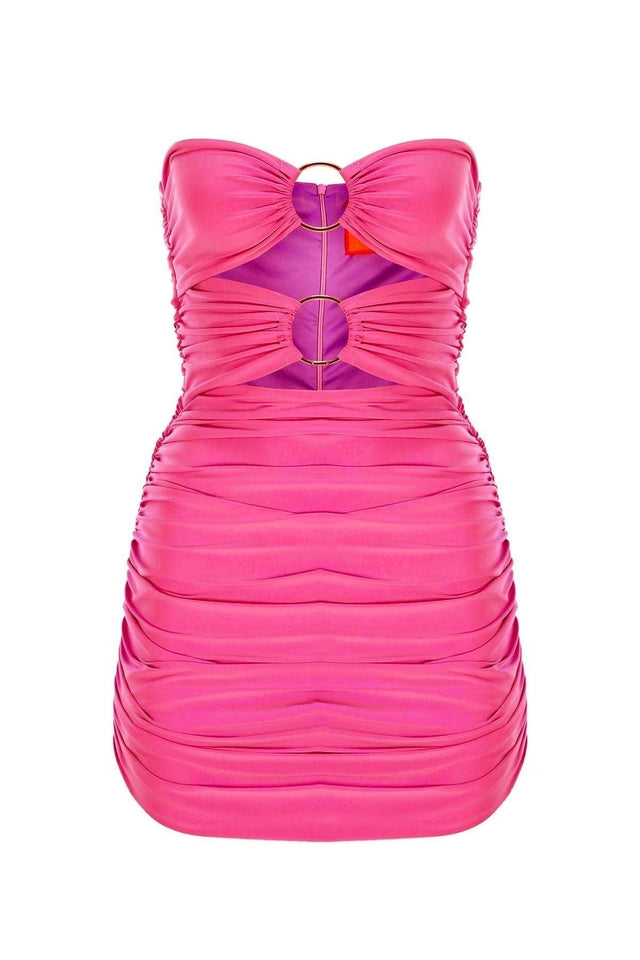 Pink Bust Two-Ring Ruffle Strapless Draped Mini Evening Dress - Swordslife