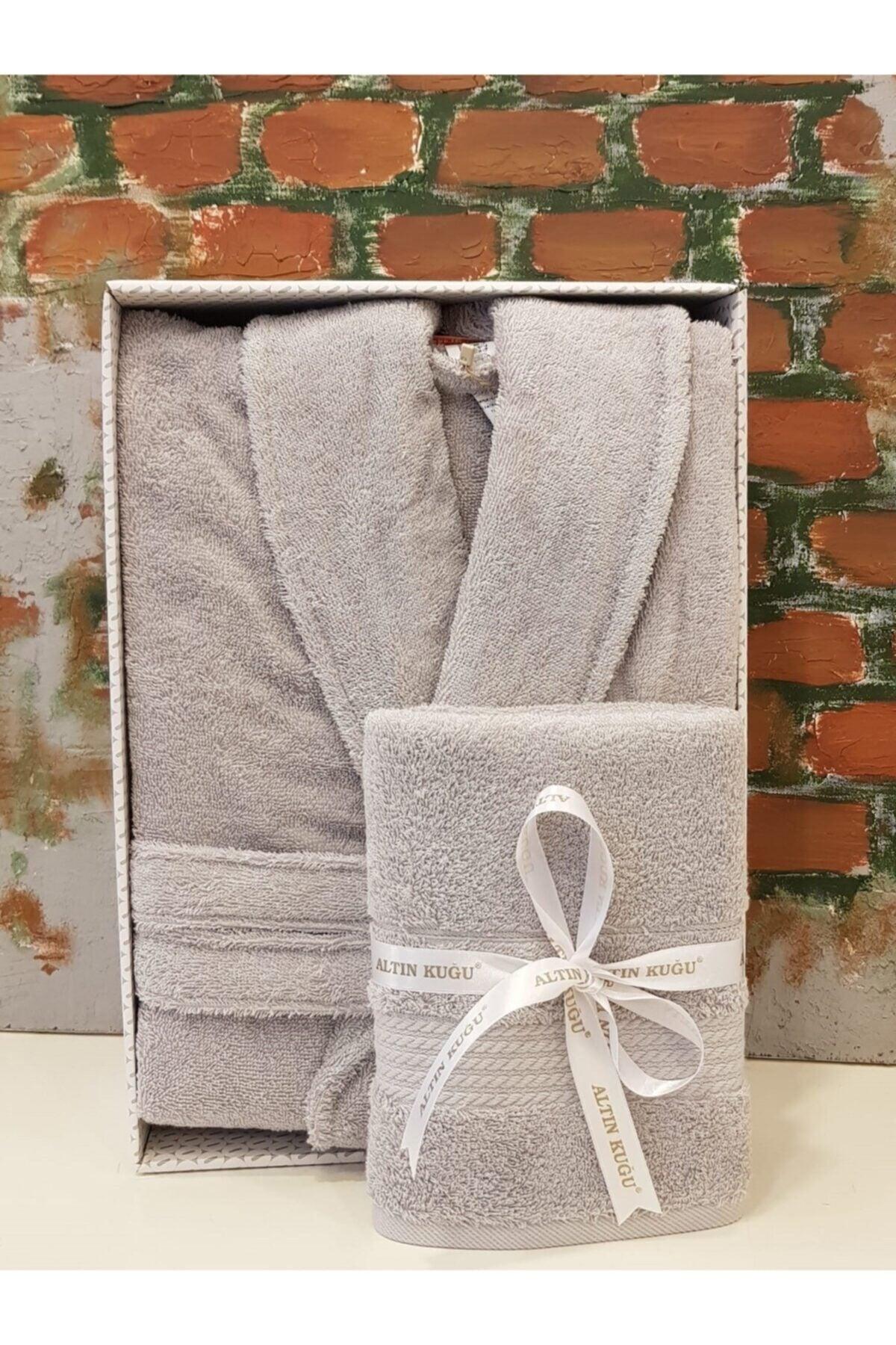 Trendy Salyaka Bathrobe + Head Towel- Light Gray - Swordslife