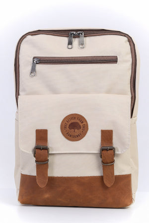 Unisex Cream 100% Genuine Leather Detailed Waterproof 15.6 Inch Multi-Compartment Backpack With Laptop Compartment