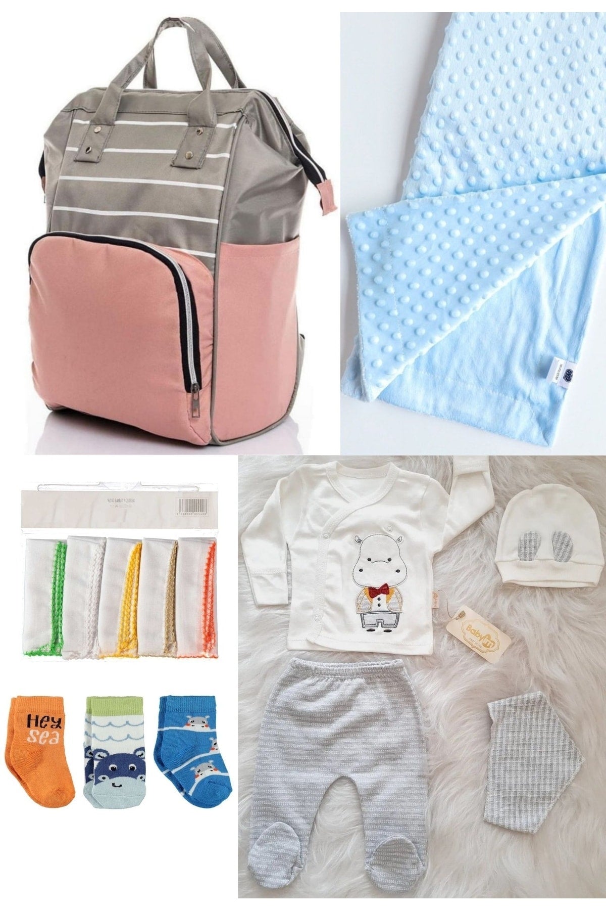 5 Piece Maternity Set (Baby Care Backpack, Hospital Exit, Chickpea Blanket, 10 Wipes and 3 Socks)