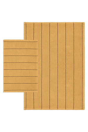 Basic Stripe Natural Cotton 2-Pack Bathroom Rug 60x100 50x60 Cm Spruce Yellow - Swordslife