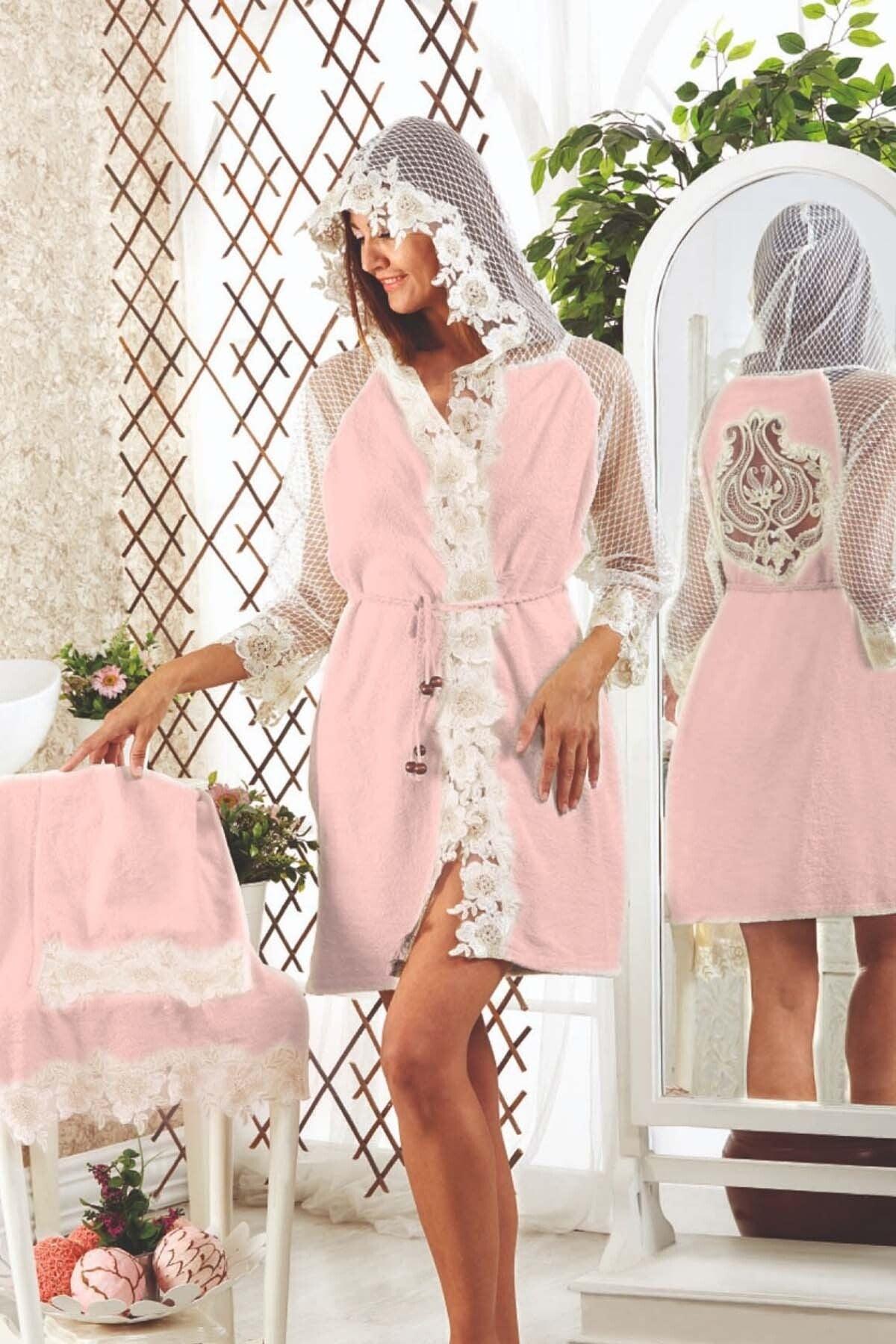 Dina Powder Ladies French Lace Dowry Bridal Bath Honeymoon Bathrobe Set - Swordslife