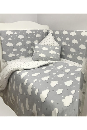 Montessori 120X200Cm Crib Side Protection And Duvet Cover Set Gray Cloud Design